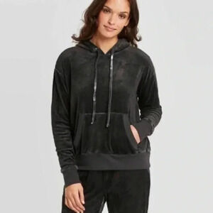 Knox rose target black velour hooded sweatshirt top large kangaroo pouch hoodie